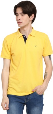 V-MART Solid Men Polo Neck Yellow T-Shirt