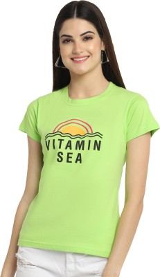 Fabflee Graphic Print Women Round Neck Light Green T-Shirt