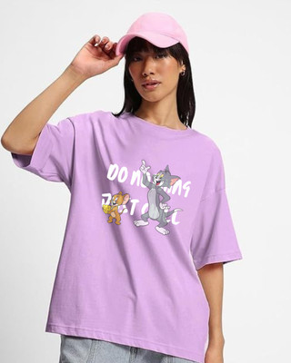 yoovaz Printed Women Round Neck Purple T-Shirt