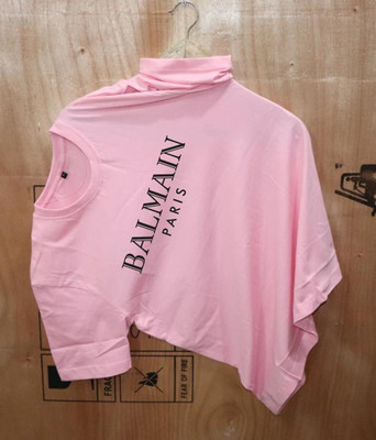 LWEXS Printed Women Round Neck Pink T-Shirt