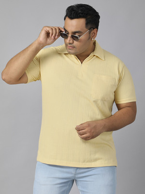 XMEX Self Design, Solid Men Polo Neck Yellow T-Shirt