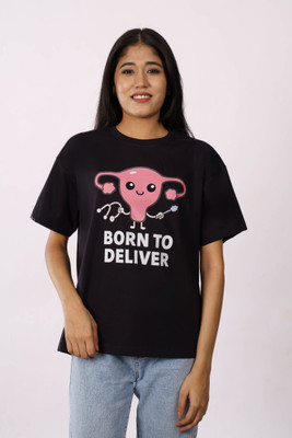 Bandar Baant Graphic Print Women Round Neck Reversible Black T-Shirt