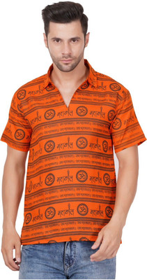Chahniberry Printed Men V Neck Orange T-Shirt