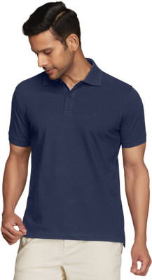 XYXX Solid Men Polo Neck Dark Blue T-Shirt