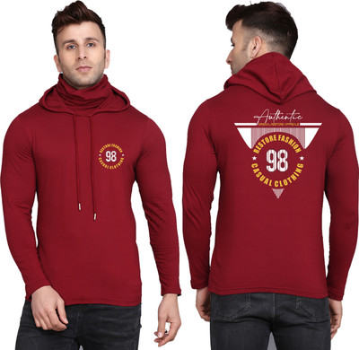 WOOSTRO Printed Men Hooded Neck Maroon T-Shirt