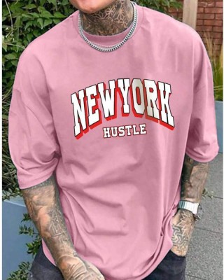 GLITO Printed Men Round Neck Pink T-Shirt