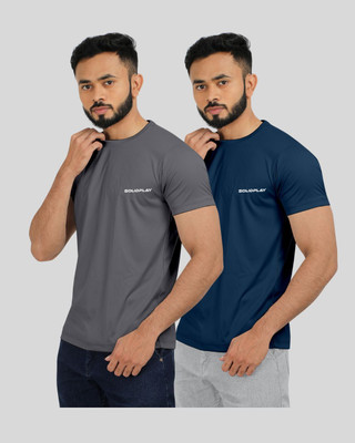 INDICLUB Self Design Men Round Neck Grey, Blue T-Shirt