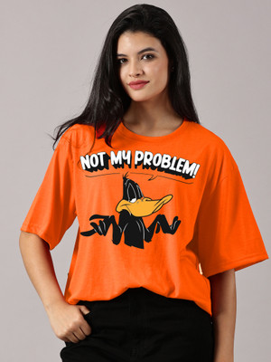 DISNEY by DreamBe Printed Women Round Neck Orange T-Shirt