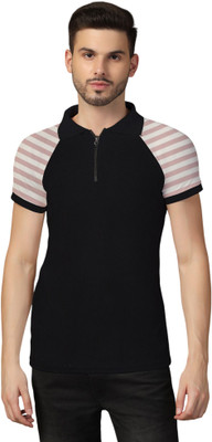 Blisstone Striped Men Polo Neck Pink, Black T-Shirt
