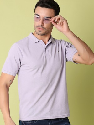 V-MART Solid Men Polo Neck Purple T-Shirt