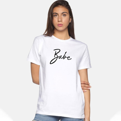 Trendtee Printed Women Round Neck White T-Shirt