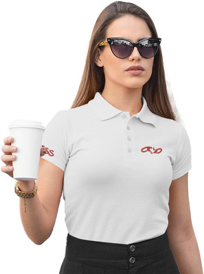 Fighterhero Printed Women Polo Neck White T-Shirt