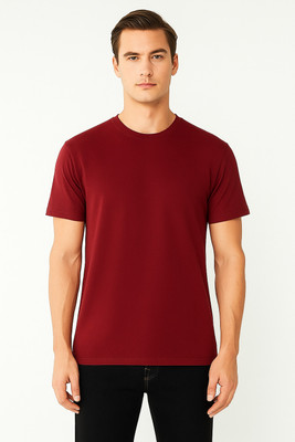 THE AMAYRA COLLECTION Solid Men Round Neck Maroon T-Shirt