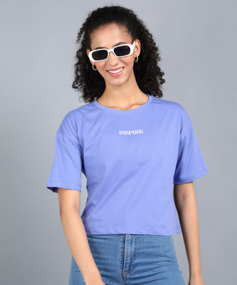 METRONAUT Solid Women Round Neck Purple T-Shirt