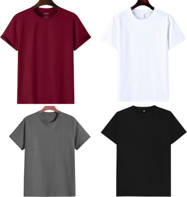 TTFE Solid Men Round Neck White, Maroon, Black, Grey T-Shirt