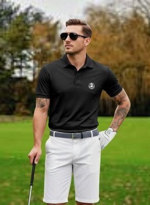 Siya Fashion Printed Men Polo Neck Black T-Shirt