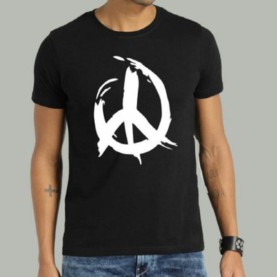 SAHAL FASHION Printed Men Round Neck Black T-Shirt