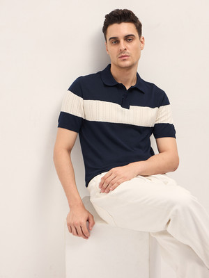 THE BEAR HOUSE Colorblock Men Polo Neck Blue T-Shirt