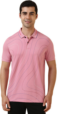 Allen Solly Printed Men Polo Neck Pink T-Shirt