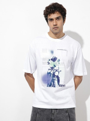 Roadster Graphic Print Men Round Neck White T-Shirt