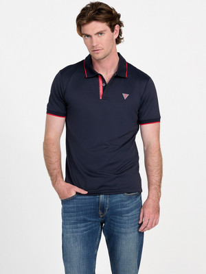 GUESS Solid Men Polo Neck Blue T-Shirt
