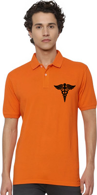 Zoobang Printed Men Polo Neck Orange T-Shirt