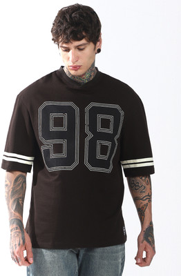 Hubberholme Printed Men Round Neck Brown T-Shirt