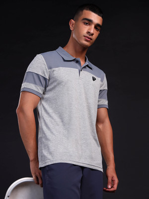 TECHNOSPORT Colorblock Men Polo Neck Grey T-Shirt