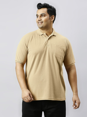 XMEX Solid Men Polo Neck Beige T-Shirt