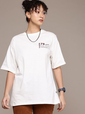 Roadster Printed Women Round Neck White T-Shirt