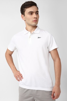 REEBOK Solid Men Polo Neck White T-Shirt