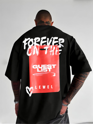 LEWEL Typography Men Round Neck Black T-Shirt