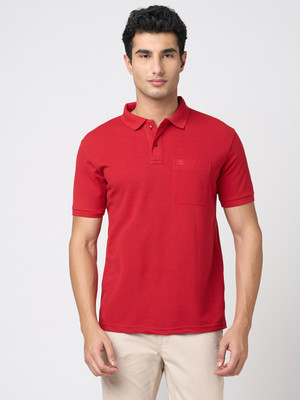 StitchHub Solid Men Polo Neck Red T-Shirt