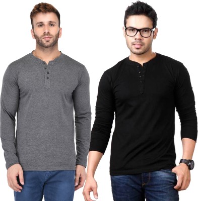 Adorbs Solid Men Henley Neck Multicolor T-Shirt