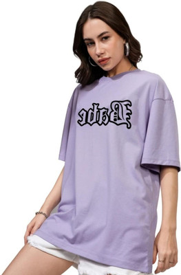 HouseOfCommon Self Design Women Round Neck Purple T-Shirt