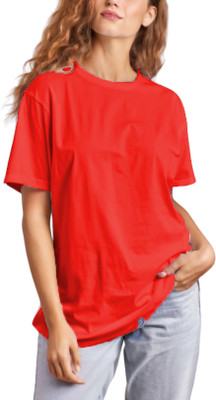 EZCLOTHING Solid Women Round Neck Red T-Shirt