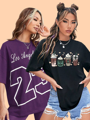 DreamBe Printed Women Round Neck Multicolor T-Shirt