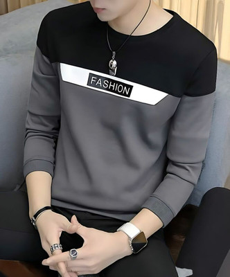 Autna Colorblock Men Round Neck Grey T-Shirt