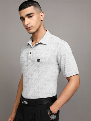HIGHLANDER Self Design Men Polo Neck Grey T-Shirt