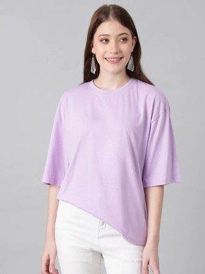 KOTTY Solid Women Round Neck Purple T-Shirt