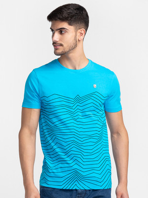BEING HUMAN Printed Men Round Neck Blue T-Shirt