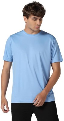 MODACasa Solid Men Round Neck Light Blue T-Shirt