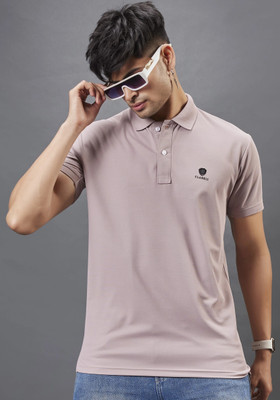 3BROS Solid Men Polo Neck Beige T-Shirt