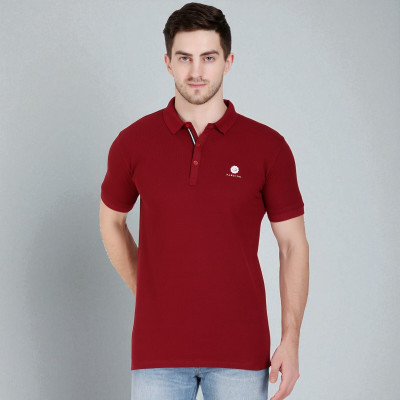FARICON Solid Men Polo Neck Maroon T-Shirt