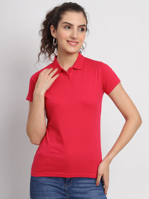 Ap'pulse Solid Women Polo Neck Red T-Shirt