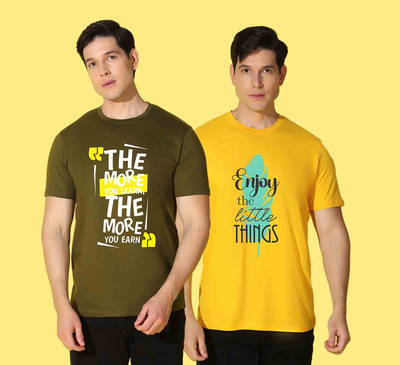 WOOSTRO Typography Men Round Neck Green, Yellow T-Shirt
