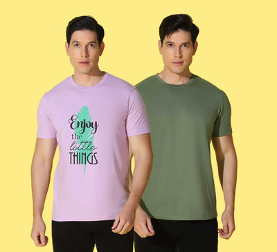 WOOSTRO Printed Men Round Neck Purple, Green T-Shirt