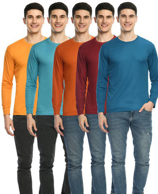 Dam Solid Men Round Neck Multicolor T-Shirt
