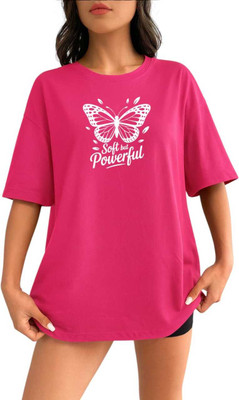 Stylicity Printed Women Round Neck Pink T-Shirt