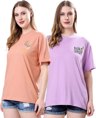 London Hills Graphic Print Women Round Neck Purple, Orange T-Shirt